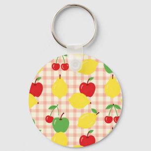 Chaveiro Padrão Xadrez de Frutas Fofas