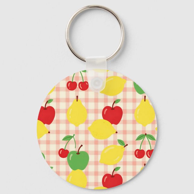 Chaveiro Padrão Xadrez de Frutas Fofas (Frente)