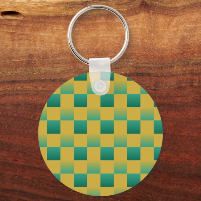 Chaveiro Padrão xadrez elegante em verde e dourado (Frente)