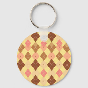 Chaveiro Padrão Xadrez Escocês Argyle Rosa Marrom Quente