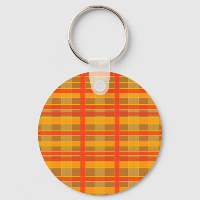 Chaveiro Padrão Xadrez Laranja Vermelho Retro (Frente)