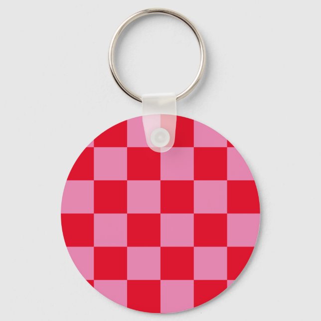 Chaveiro Padrão Xadrez Retro Xadrez Rosa Laranja (Frente)