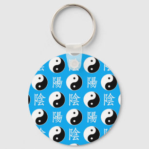 Chaveiro Padrão Yinyang Chinês de Fundo Azul