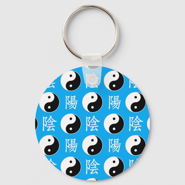 Chaveiro Padrão Yinyang Chinês de Fundo Azul (Frente)