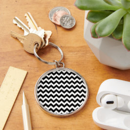 Chaveiro Padrão Zigzag preto e branco, padrão Chevron
