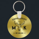 Chaveiro Padrinhos de casamento Personalizados de Monograma<br><div class="desc">Presentes personalizados para padrinhos de casamento e o melhor homem com o velho tema do cowboy ocidental. Decorado com chapéu de cowboy com fonte ocidental antiga. O texto e a cor são editáveis usando a Ferramenta Design para ajustado da sua ocasião. Obtenha este presente personalizado para casamento, despedida de solteiro,...</div>