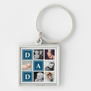Chaveiro Pai Azul Marinho Colagem de Fotos Personalizada