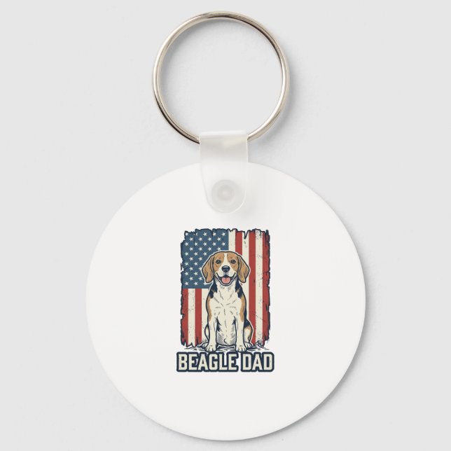 Chaveiro Pai Beagle Patriótico Design de Cachorro de Gravur (Frente)