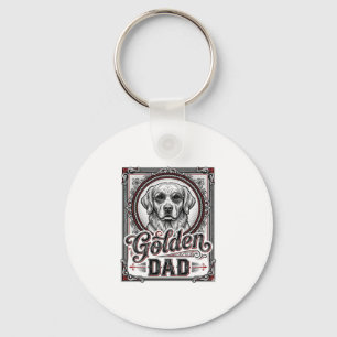 Chaveiro Pai Golden Retriever Design de Gravura Vintage_1
