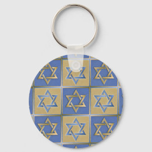 Chaveiro Painéis de Arte Estrela de Davi Azul Dourado