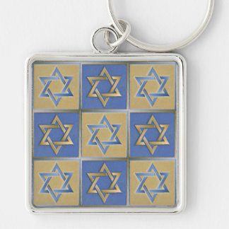 Chaveiro Painéis de Arte Estrela de Davi Azul Dourado
