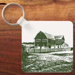 Chaveiro Paisagem de campo com recortes de madeira casa de 