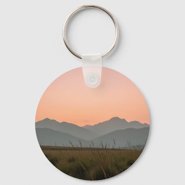 Chaveiro Paisagem de Montanhas Serenas com Pôr do Sol Rosa  (Frente)