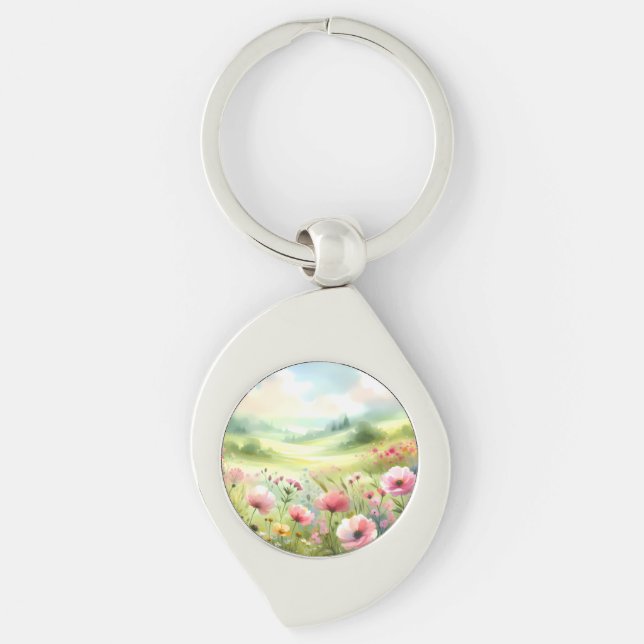 Chaveiro Paisagem de Prado de Flores Silvestres Pastel (Frente)