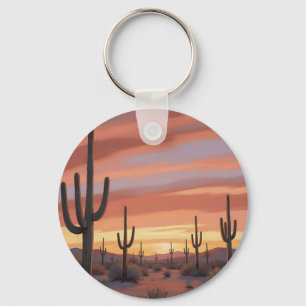 Chaveiro Paisagem do Cacto Saguaro no Deserto ao Pôr do Sol