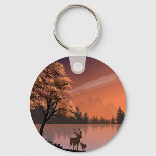 Chaveiro Paisagem Sunrise com Lago e Deers-51207