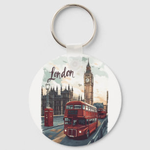 Chaveiro Paisagem urbana de Londres com ônibus de dois anda