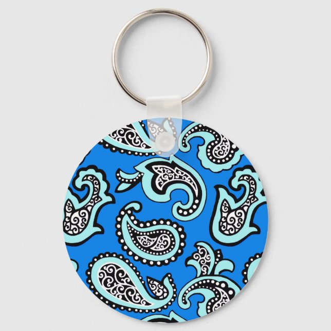 Chaveiro Paisley Atemporal em Fundo Azul (Frente)