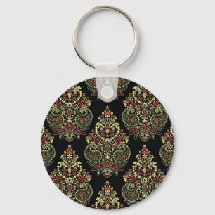 Chaveiro paisley indiano, fundo negro geométrico