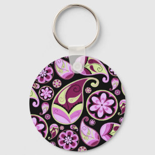 Chaveiro Paisley roxo e amarelo