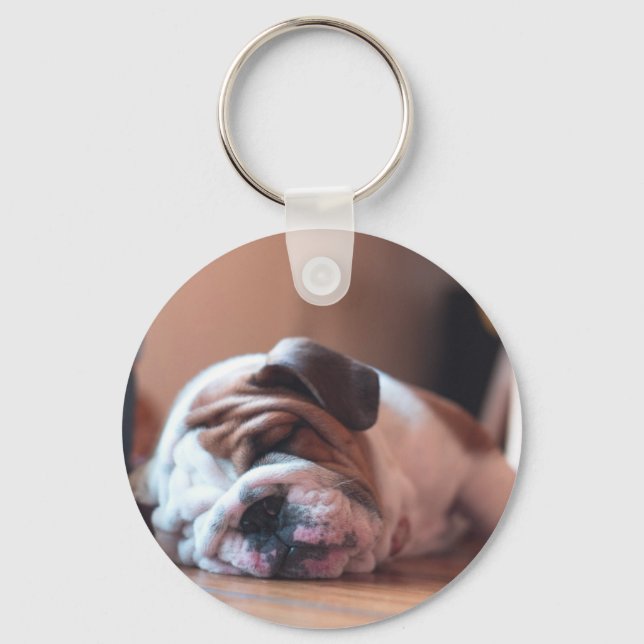 Chaveiro Palhaço de Buldogue Dormindo e Puppia Branca (Frente)