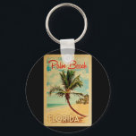 Chaveiro Palm Beach Palm Tree Beach Viagens vintage<br><div class="desc">Design de Palm Beach,  na Flórida,  em Viagens vintage,  apresentando uma palmeira na praia com oceano e céu.</div>