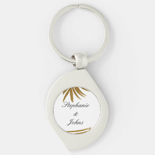 Chaveiro Palm Leaf Dourado Glitter Nome de Casal Personaliz