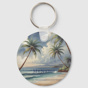Chaveiro Palmeiras Viagem Havaiano Mar Azul Adicionar Nome
