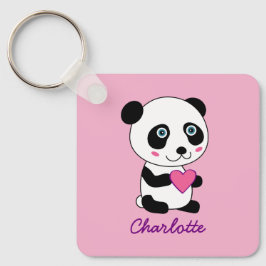 Chaveiro Panda bonita com um nome personalizado cor-de-rosa