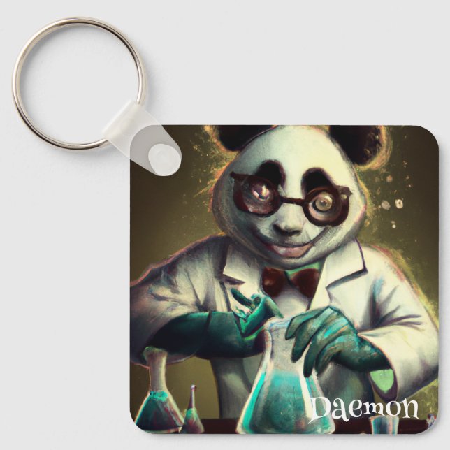 CHAVEIRO PANDA CIENTISTA LOCO PERSONALIZADO MISTURANDO POÇÕ (Frente)