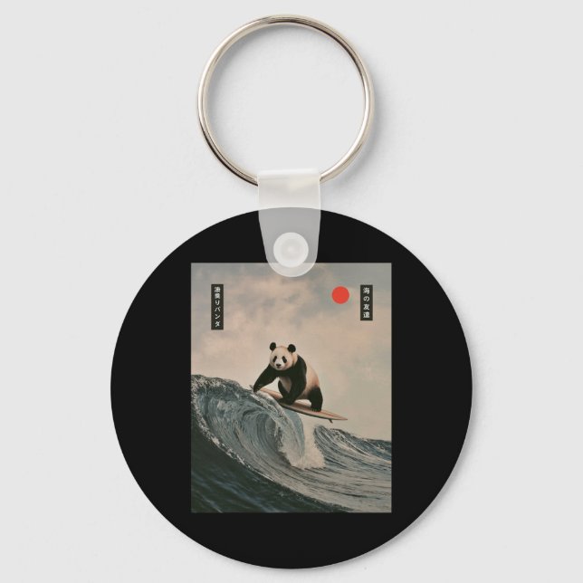 Chaveiro Panda Divertido Surfando Dito Onda Japonesa Meme H (Frente)