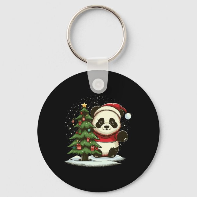 Chaveiro Panda do Natal Papai Noel no Panda de Natal  (Frente)