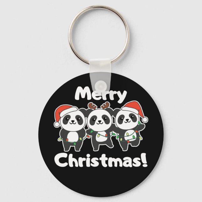 Chaveiro Panda Natal Animais Pandas Feliz Chave de Natal (Frente)