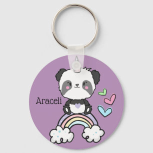 Chaveiro Panda Roxo Unicórnio no Arco-Íris Personalizado