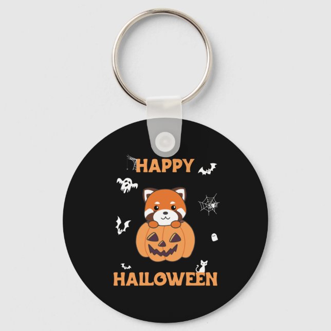 Chaveiro Panda Vermelha Em Pumpkin Cute Pandas Happy Hallow (Frente)