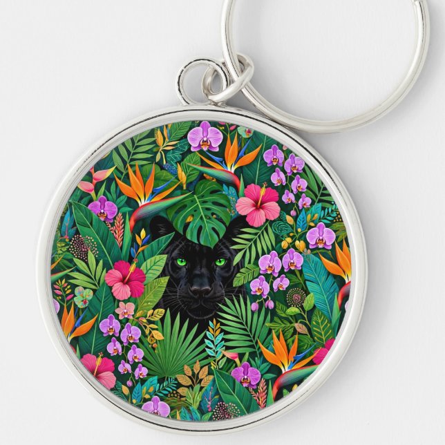 Chaveiro Pantera Negra Flores da Selva & Folhagem Tropical (Frente)