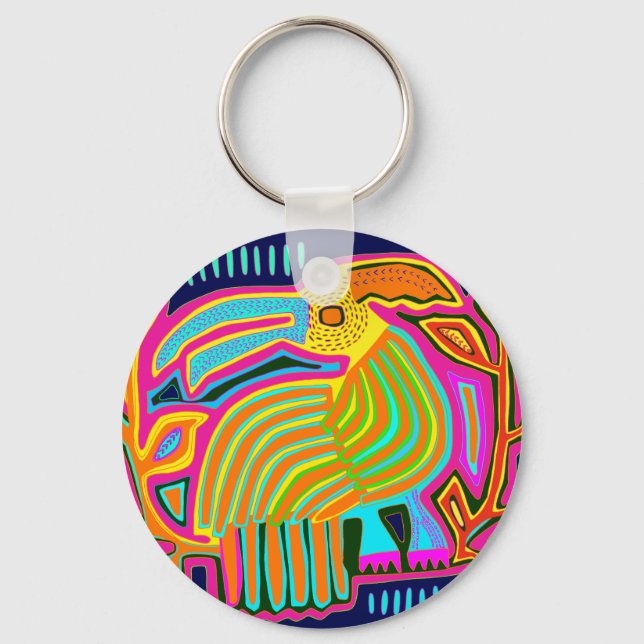 Chaveiro Papagaio de Arte Folclórica Tropical (Frente)