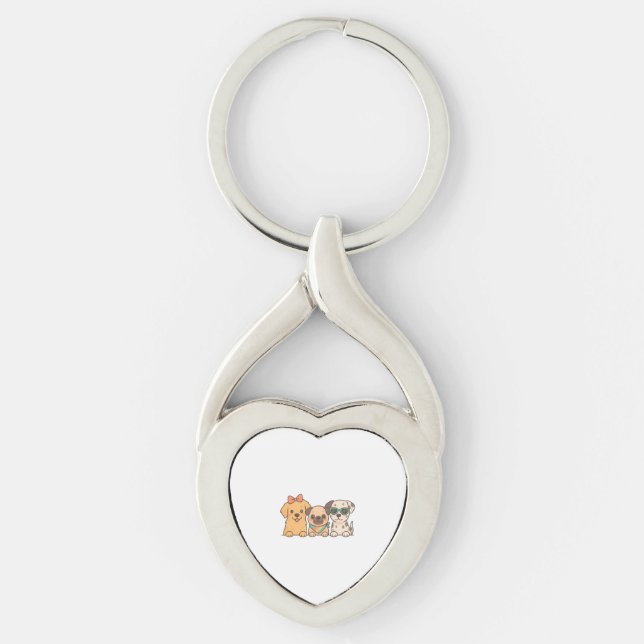 Chaveiro Papagaios - Trio Bonito de Cães no Estilo de Paste (Frente)