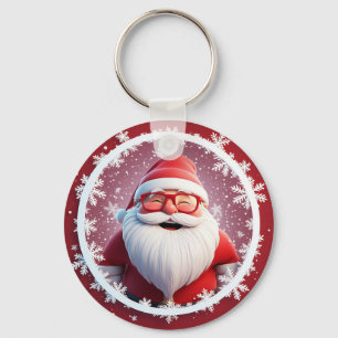 Chaveiro Papai Noel Alegre Rodeado de Flocos de Neve