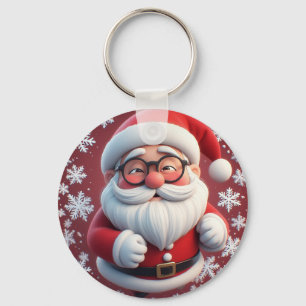 Chaveiro Papai Noel Alegre Rodeado de Flocos de Neve