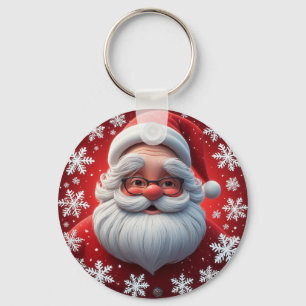 Chaveiro Papai Noel Alegre Rodeado por Flocos de Neve