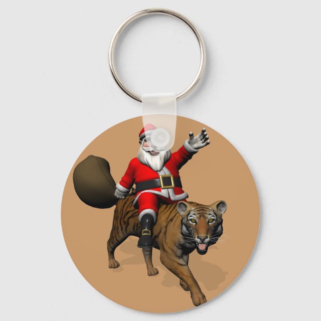 Chaveiro Papai Noel Andando Um Tigre (Frente)