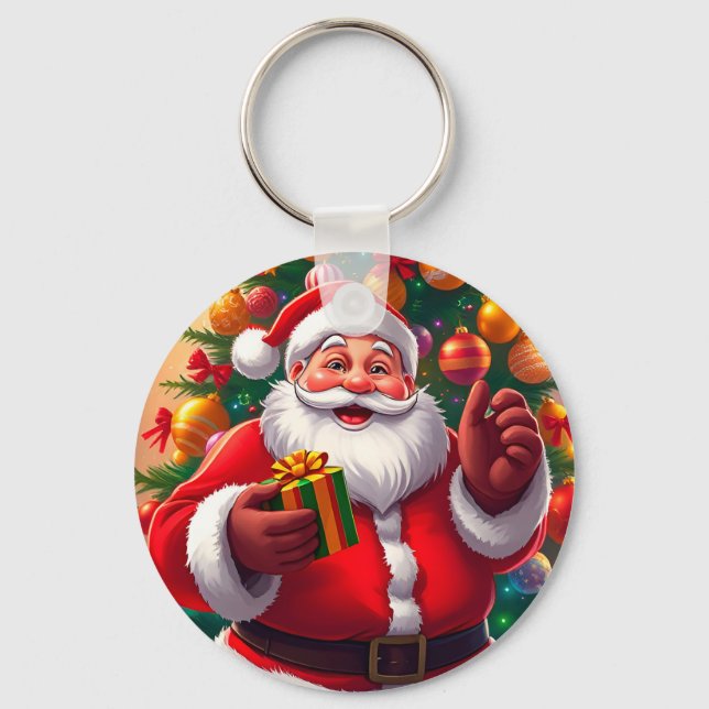 Chaveiro Papai Noel com Árvore de Natal e Presentes (Frente)