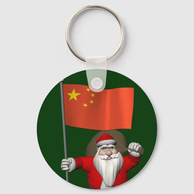 Chaveiro Papai Noel Com Bandeira Da China (Frente)