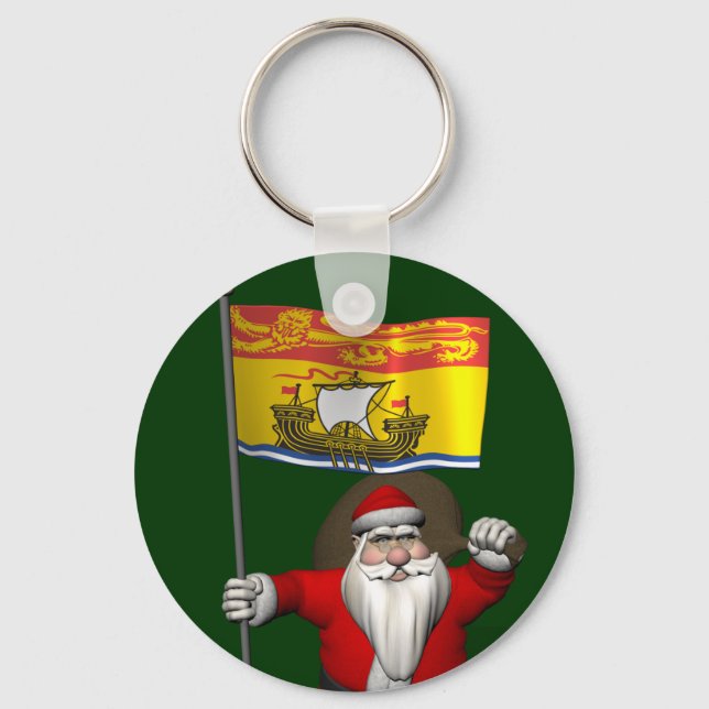 Chaveiro Papai Noel Com Bandeira De New Brunswick CDN (Frente)