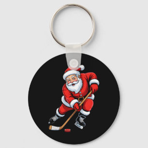 Chaveiro Papai Noel de Natal Jogando Hóquei no Gelo Meninos
