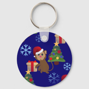 Chaveiro papai noel de natal, macaco emoji