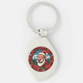 Chaveiro Papai Noel engraçado com Grinalda e Enfeites