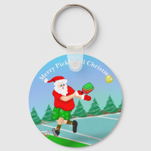 Chaveiro Papai Noel Engraçado Jogando Pickleball Merry Voll