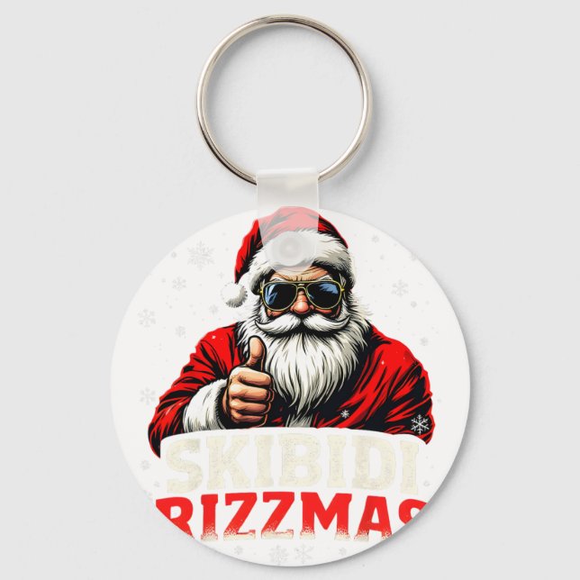 Chaveiro Papai Noel engraçado Snowboard Natal Feriado Skibi (Frente)